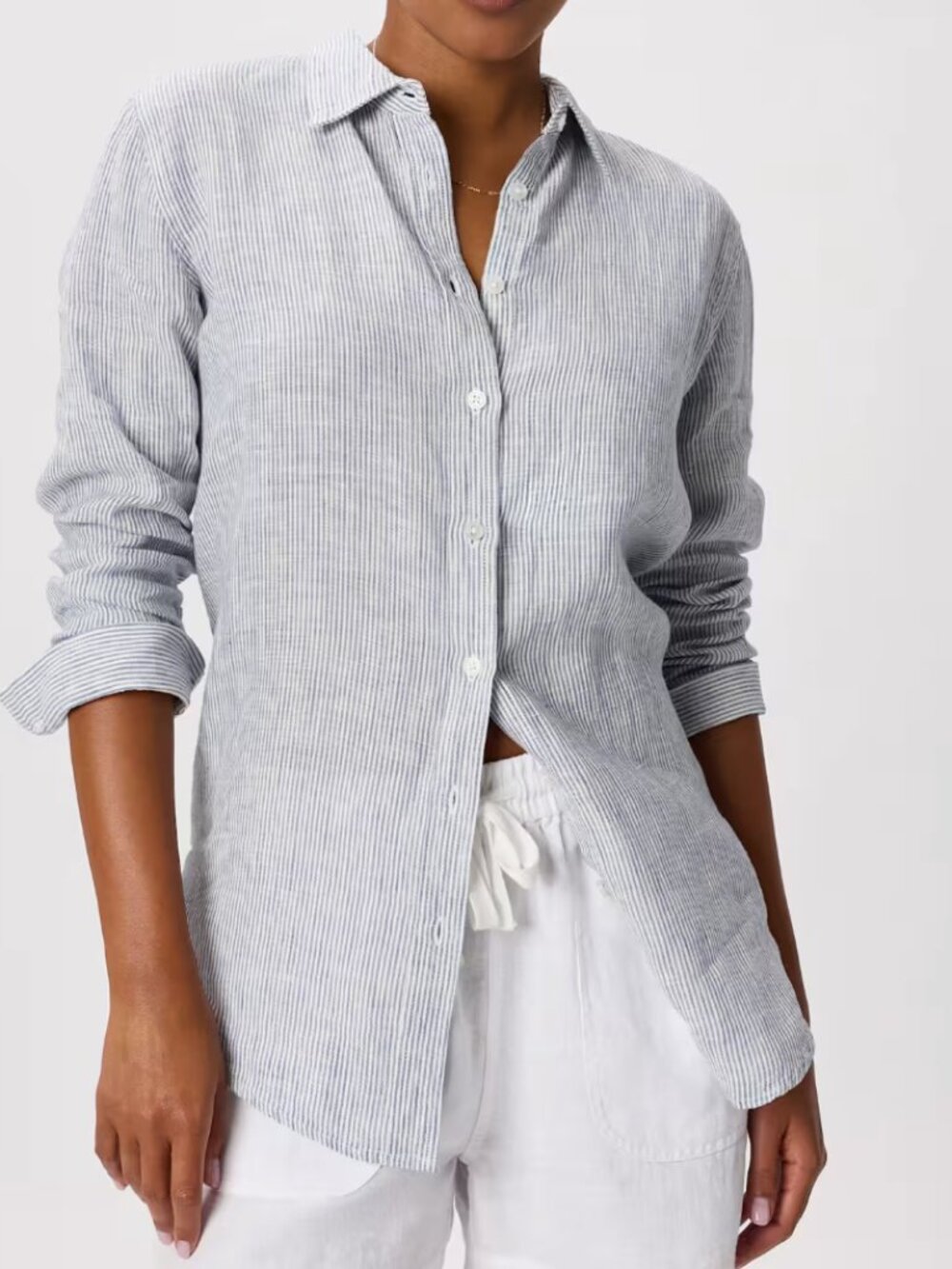 Quince 100% European Linen Blue and White Striped Button Down Shirt Size M
